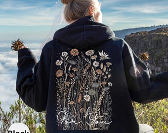 Wildflower Hoodie,Botanical Hoodie,Cottagecore Floral Hoodie,Nature Lover Gift,Floral Hoodie Women,Mom Flower Hoodie,Bohoe Hoodie