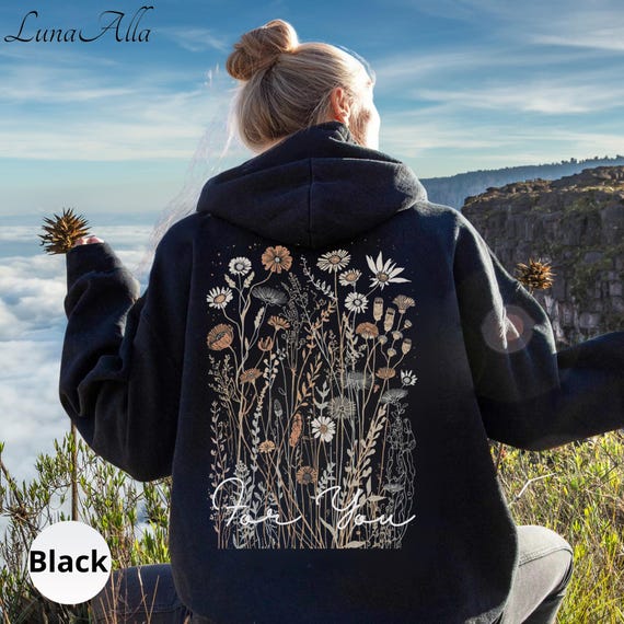 Wildflower Hoodie, Botanical Hoodie, Cottagecore Floral Hoodie, Nature Lover Gift, Floral Hoodie Women, Mom Flower Hoodie, Bohoe Hoodie