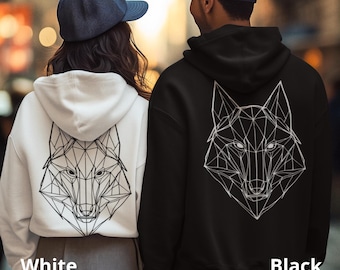 Geometric Wolf Head Hoodie, Hoodie Gift for Teenagers, Minimalist Line Art Hoodie, Street-Style Hoodie for Youth, Party Hoodie