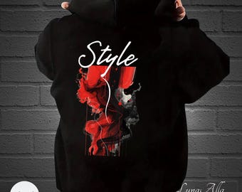 Geometry Hoodie - Red White Black, Modern Abstract Red & Black Hoodie, Streetwear Bauhaus Style Sweatshirt, Unisex Graphic Art Hoodie Style