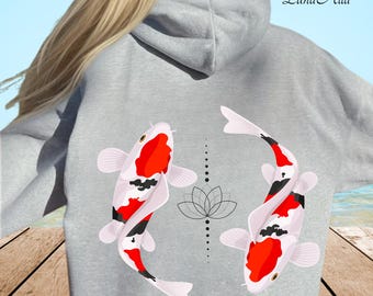 Koi Fish Design Hoodie,Retro Japanese Koi Fish Hoodie,Japanese Lotus Hoodie,Tokyo Asian Top,Gift Anime Koi Fish Hoodi,Aesthetics Japanese