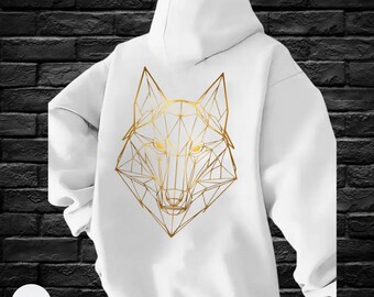 Geometrischer Gold Wolf Hoodie, Linie Kunst Tier Hoodie, Polygon Wolf Kopf Hoodie, Minimale Umriss Grafik Hoodie, Hoodie für Wolf-Liebhaber