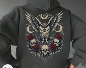 Gothic Floral Skull Owl Hoodie,Floral Skull Hoodie,Skull Roses Hoodie,Skull Hoodies for Women,Women Skull Hoodie,Girl Skull Hoodies