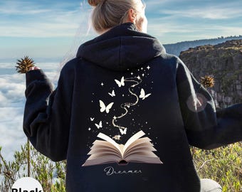 Hoodie for Book Lovers, Bookworm Hoodie Gift, Teacher's Book Hoodie, Hoodie Book, Hoodie Butterflies, Book Club Hoodie, Pullover for Dreamer
