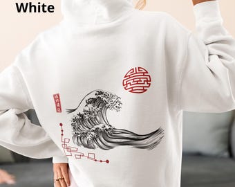 Sudadera japonesa, Sudadera estilo japonés para mujer y hombre, Sudadera japonesa con estampado de cigüeña, Sudadera de Tokio para regalo, Sudaderas Zen, Sudadera asiática de moda, Estética japonesa