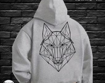 Geometrischer Wolf Hoodie, Linie Kunst Tier Hoodie, Polygon Wolf Kopf Hoodie, Minimale Umriss Grafik Hoodie, Pullover für Wolf-Liebhaber