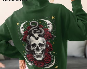 Gothic Floral Skull Snake Hoodie,Floral Skull Hoodie,Skull Roses Hoodie,Gothic Floral Skull,Women Skull Hoodie,Girl Skull Hoodie,Dark Romanc