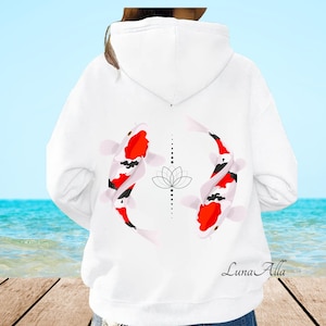 Koi Fish Design Hoodie, Vintage Japanese Koi Fish Sweatshirt, Cozy Vintage Japanese Koi Fish Hoodie, Japanese Lotus Sweater, Tokyo Asian Top