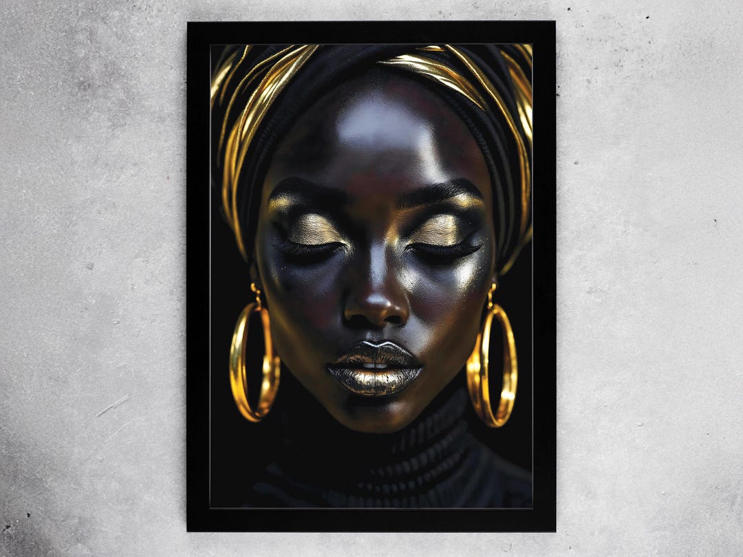 Black Woman Gold Portrait Art – Afrocentric Glam Print (digital ...