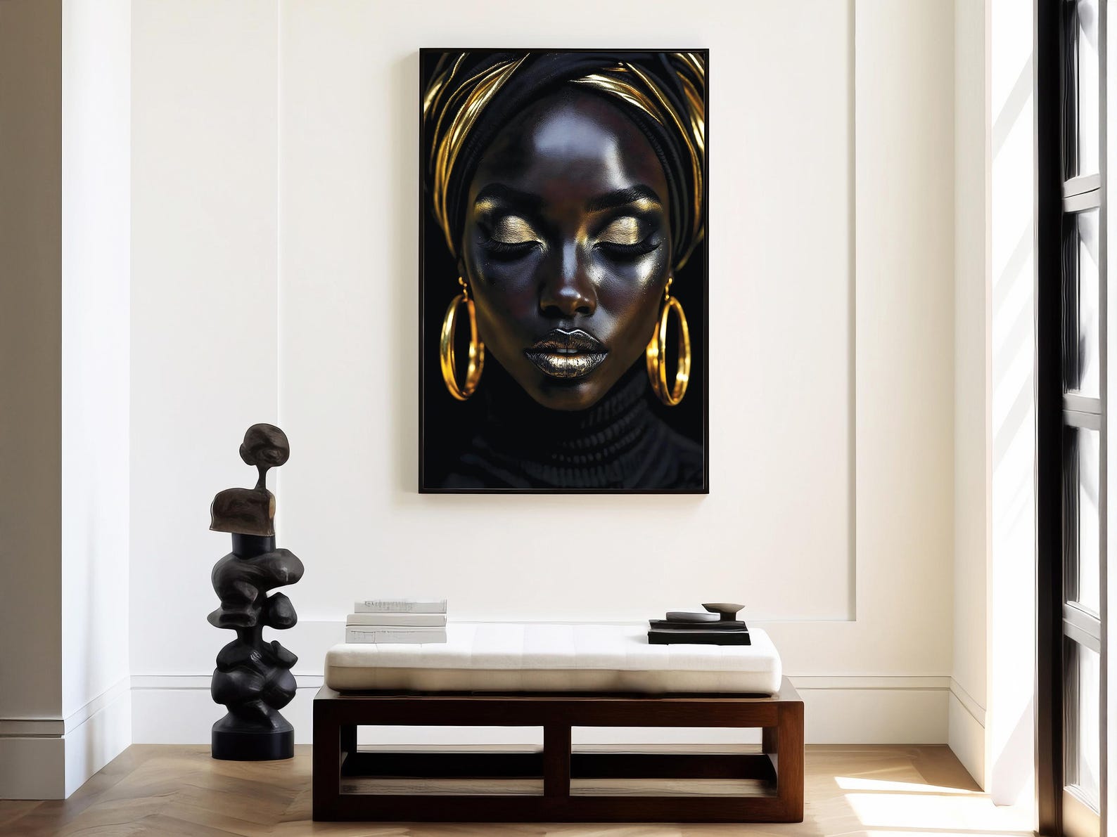 Black Woman Gold Portrait Art – Afrocentric Glam Print (digital ...