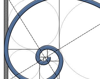 Fibonacci Spiral Print: Blue Gray Golden Ratio, Sacred Geometry (Digital Download)