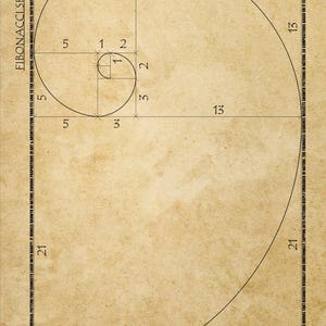 Fibonacci Golden Ratio Spiral Poster Sacred Geometry Wall Art, Mathematical Blueprint Print, Digital Download