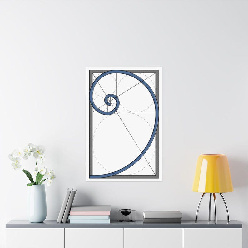 Fibonacci Spiral Wall Art – Blue Gray Golden Ratio Print, Sacred ...