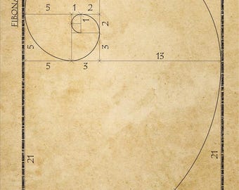 Fibonacci Golden Ratio Spiral Poster Sacred Geometry Wall Art, Mathematical Blueprint Print, Digital Download