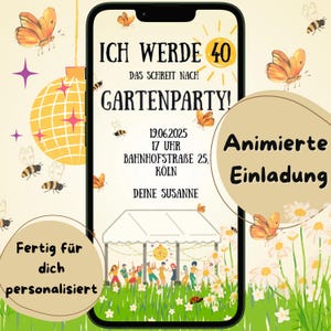 Gartenparty Einladung digital personalisiert - Videoeinladung zum Geburtstag per Handy - WhatsApp Karte auf Deutsch