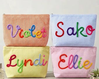 Custom Seersucker Toiletry bag, Makeup Pouch, Travel Bag, Washbag