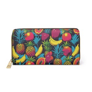 Portafoglio con cerniera, motivo a frutta, stile hawaiano, portamonete a forma di ananas, portafoglio estivo, porta carte tropicale