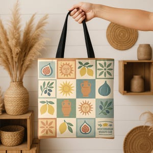 Mediterran inspirierte Einkaufstasche, italienischer Sommer-Einkaufstasche, Amalfiküste Ästhetik, Strandtasche im Küstenstil Perfektes Geschenk für alle Gelegenheiten