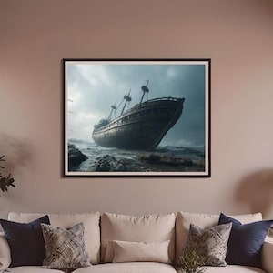 Pirate Shipwreck Print: Moody Nautical Galleon Seascape (Digital Download)