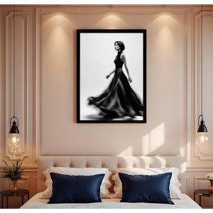 Elegant Woman Fashion Portrait: Minimalist Black and White Photography Print (Digital Download