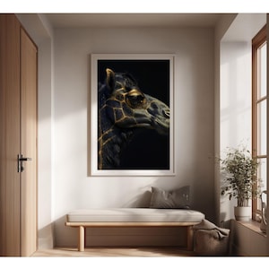 Golden Camel Wall Art – Regal Black Camel with Gold Sparkle Markings Digital Print, Luxury Desert Animal Portrait for Bold Exotic Decor 1