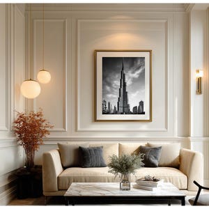 Burj Khalifa 8K Black and White Wall Art – Ultra-Realistic Dubai Skyscraper Print for Architecture Lovers and Modern City Decor Fans