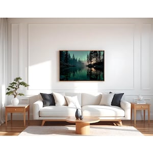 Northern Lights Forest Lake 8K Print – Tranquil Aurora Reflections Wall Art, Digital Nature Scene for Calm Spaces & Stargazing Lovers