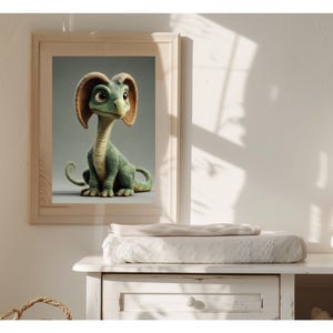 Cute Baby Parasaurolophus Dinosaur Art Print – Adorable Cartoon Dino Wall Decor for Nursery, Kids Room or Baby Shower Gift