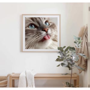 Ragdoll Cat Close-Up Digital Art Print – Ultra-Realistic 8K Tongue Out Pet Portrait, Blue-Eyed Feline Wall Art for Cat Lovers & Gifts