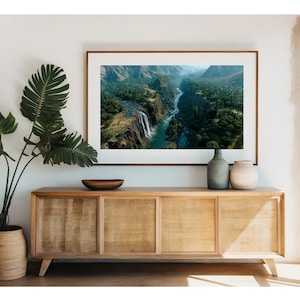 Victoria Falls Aerial 8K Landscape Print – Breathtaking True-to-Life Waterfall Wall Art, Nature Photography for Travel & Jungle Lovers