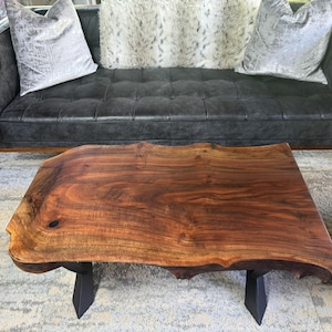 Live Edge Claro Walnut Table with Powder Coated Steel Legs