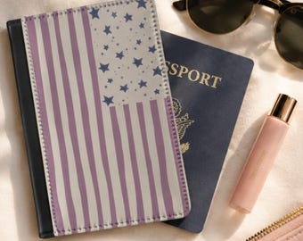 Etui na paszport z flagą amerykańską | Etui na paszport z flagą USA | Portfel podróżny ze skóry wegańskiej | Patriotyczny dodatek podróżny | Etui na paszport
