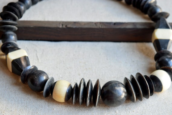 Sculptural Horn, Bone and Brass Necklace - Vintag… - image 7