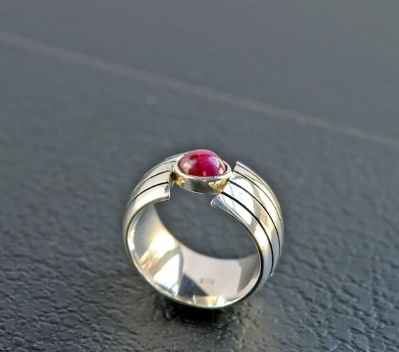 Heavy Ruby Silver Ring - Beautiful Minimalist Sil… - image 4