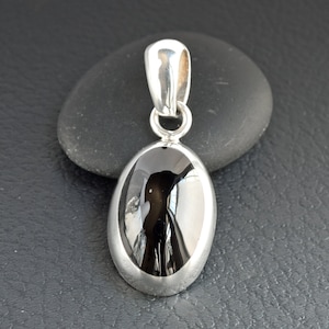 Vintage Taxco Mexico Onyx Silver Pendant - Large Sterling Silver Onyx Pendant - Heavy Smooth Silver Pendant - Stylish Black Silver Pendant