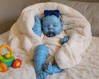 Blue Avatar Newborn Baby Dolls,20Inch Reborn Dolls,Hand-Painted Sleeping Reborn Baby Girl Christmas Gift,Soft Plastic Doll Toys,Read to Ship