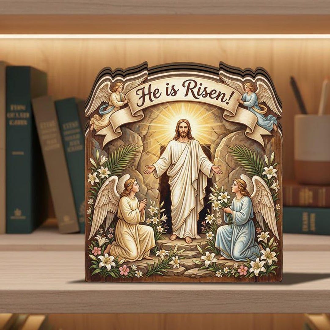 He is Risen Wooden Block Decor, Resurrection of Jesus Christian Art ...