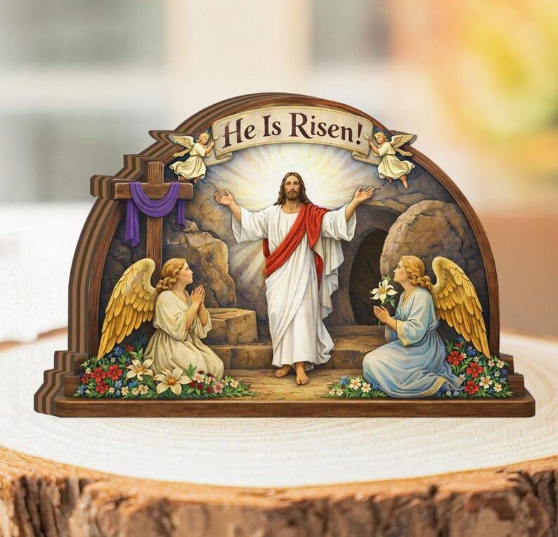 He is Risen Wooden Block Decor, Resurrection of Jesus Christian Art ...