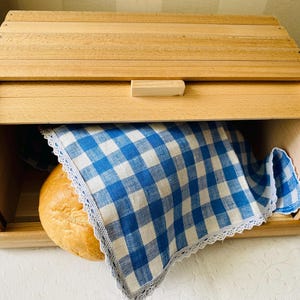 Caja de almacenamiento para pan, caja de madera, tapa de rollo, decoración rústica para el hogar, acogedora cocina, servilleta de lino, regalo