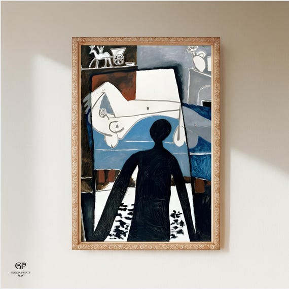 Picasso Man at the Window Painting Print Ready to Hang, Modern Surreal Abstract Wall Art Decor Gift