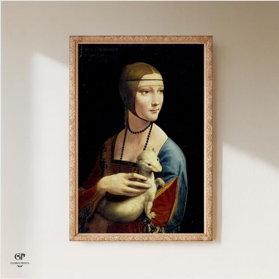 Da Vinci Lady with an Ermine Print | Renaissance Masterpiece Portrait | Dark Academia Wall Art | Iconic Fine Art Reproduction