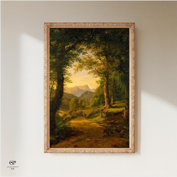 Vintage Mountain Forest Landscape Print | Rustic Cabin Decor