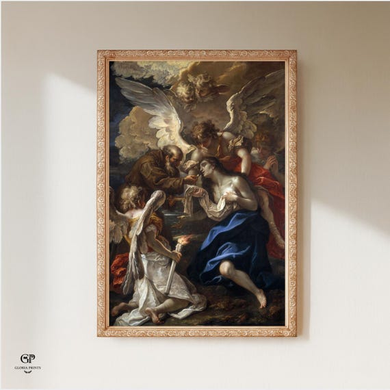 Italian Baroque Mary Magdalene Painting Print Ready to Hang, Religious Masterpiece Wall Art Decor Gift