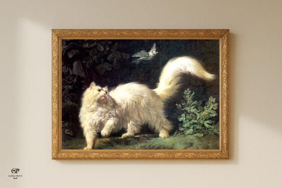 Cat and Bird Rococo Painting by Jean-Jacques Bachelier, Animal Art Print