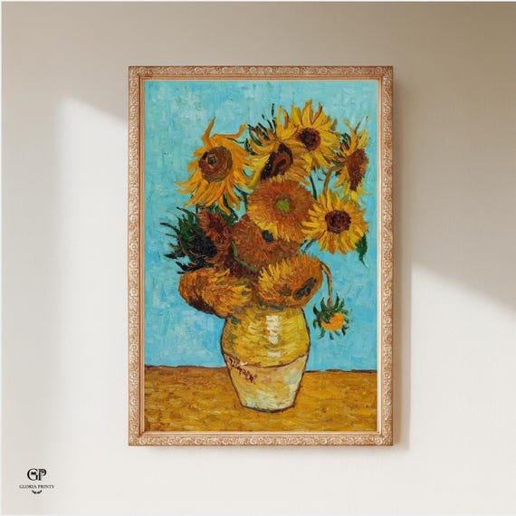 Van Gogh Sunflowers Painting Print Ready to Hang, Post-Impressionism Modern Floral Wall Art Gift