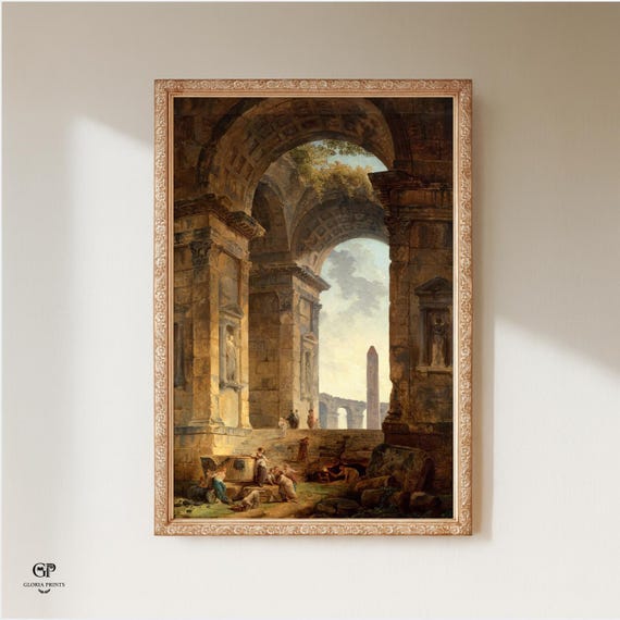 Hubert Robert Roman Ruins Painting Print Ready to Hang, Grand Tour Neoclassical Light Academia Wall Art Decor Gift