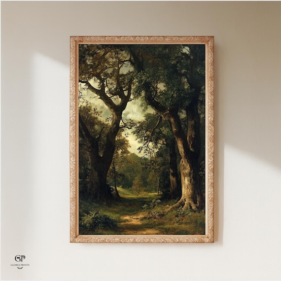 Vintage Forest Landscape Oil Painting | Moody Dark Academia Decor | Antique Woodland Scenery Print | Nature Country Wall Art | Mailed Print