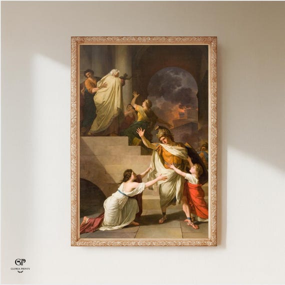 Departure of Hero by Neoclassical Artist 1800 Neoclassical Painting of Classical Figures in Dramatic Scene Aesthetic Art