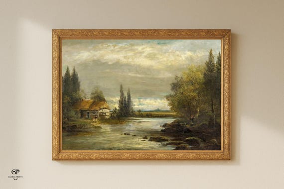 Vintage Countryside Landscape Print | Rustic Farmhouse Wall Art