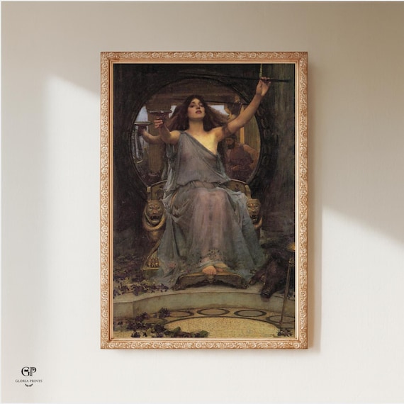 Circe the Sorceress by J.W. Waterhouse 1892 Pre-Raphaelite Mythological Painting of Woman on Lion Throne Aesthetic Art